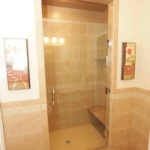 Broomall shower renovation with a built-in bench